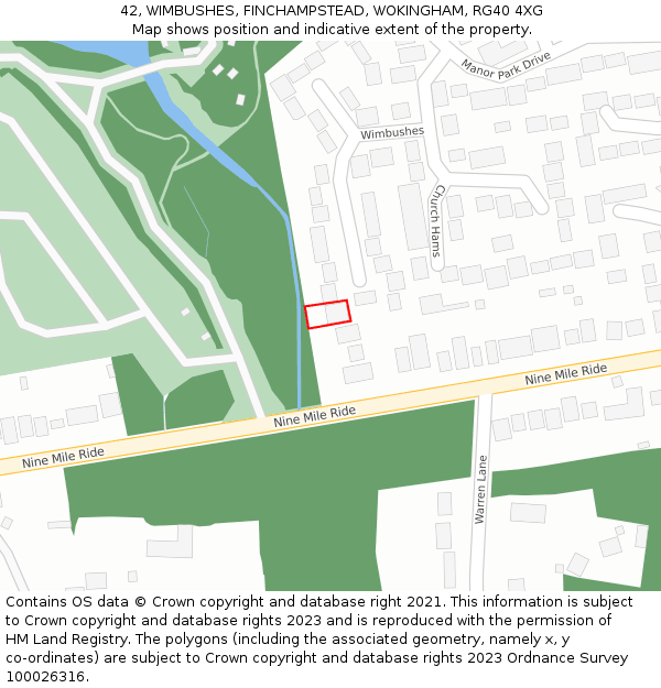 42, WIMBUSHES, FINCHAMPSTEAD, WOKINGHAM, RG40 4XG: Location map and indicative extent of plot