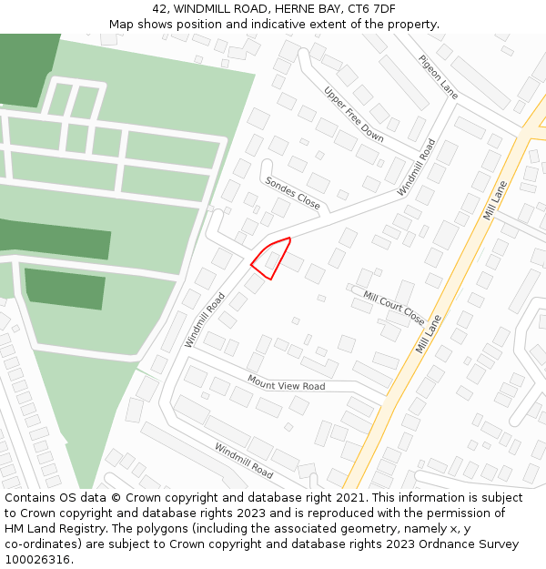 42, WINDMILL ROAD, HERNE BAY, CT6 7DF: Location map and indicative extent of plot