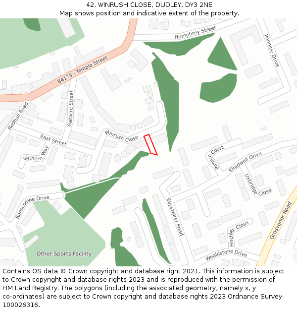 42, WINRUSH CLOSE, DUDLEY, DY3 2NE: Location map and indicative extent of plot