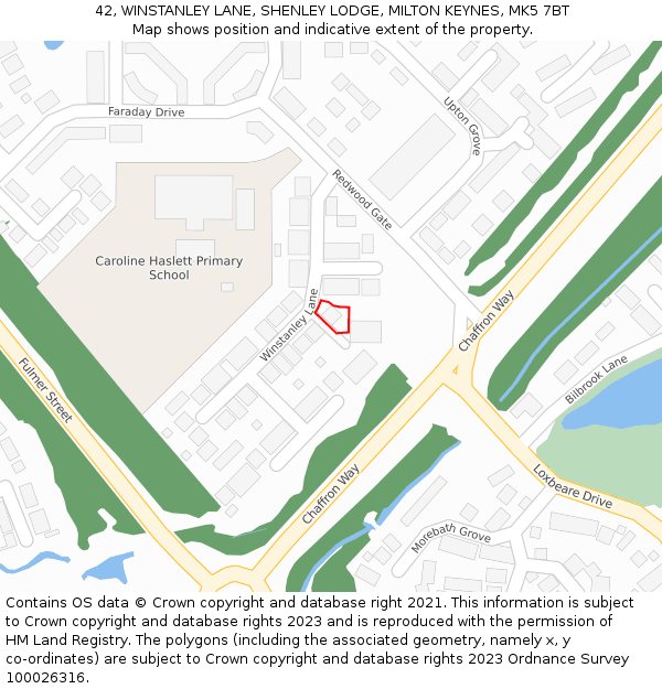 42, WINSTANLEY LANE, SHENLEY LODGE, MILTON KEYNES, MK5 7BT: Location map and indicative extent of plot