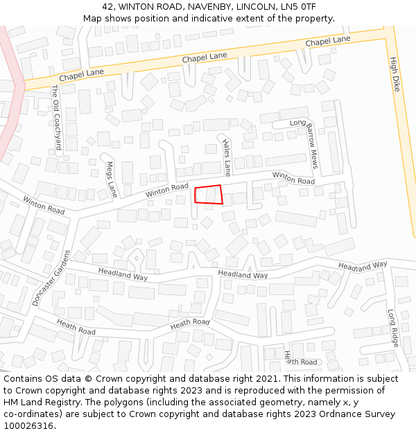 42, WINTON ROAD, NAVENBY, LINCOLN, LN5 0TF: Location map and indicative extent of plot