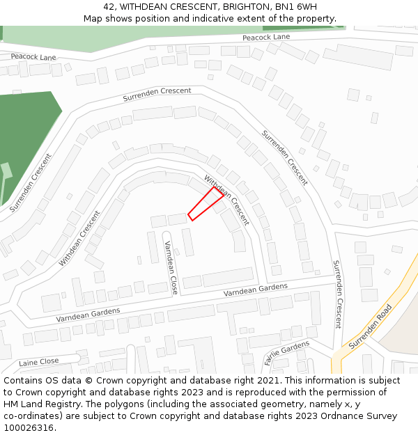 42, WITHDEAN CRESCENT, BRIGHTON, BN1 6WH: Location map and indicative extent of plot