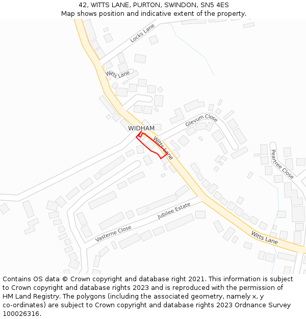 42, WITTS LANE, PURTON, SWINDON, SN5 4ES: Location map and indicative extent of plot