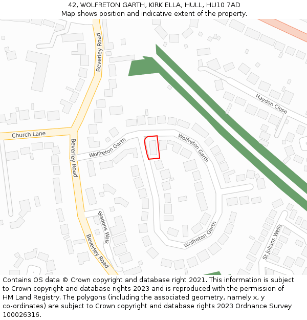 42, WOLFRETON GARTH, KIRK ELLA, HULL, HU10 7AD: Location map and indicative extent of plot