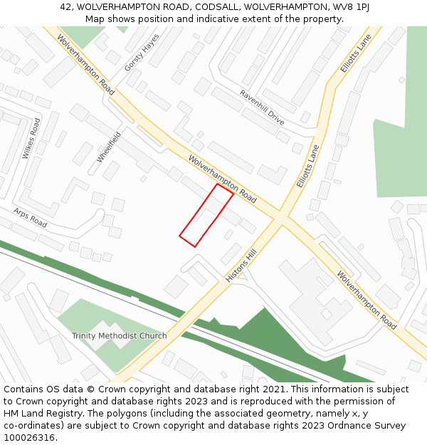 42, WOLVERHAMPTON ROAD, CODSALL, WOLVERHAMPTON, WV8 1PJ: Location map and indicative extent of plot