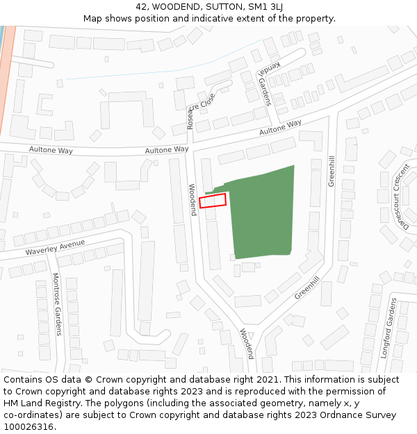 42, WOODEND, SUTTON, SM1 3LJ: Location map and indicative extent of plot