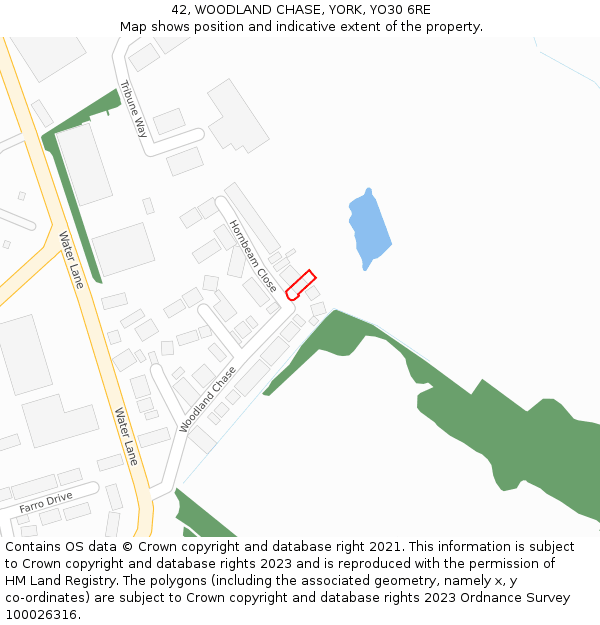 42, WOODLAND CHASE, YORK, YO30 6RE: Location map and indicative extent of plot
