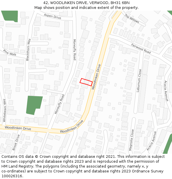 42, WOODLINKEN DRIVE, VERWOOD, BH31 6BN: Location map and indicative extent of plot