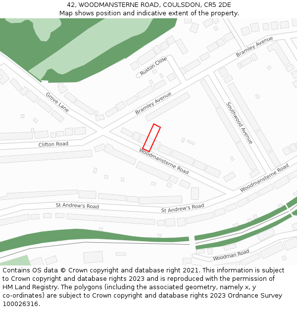 42, WOODMANSTERNE ROAD, COULSDON, CR5 2DE: Location map and indicative extent of plot