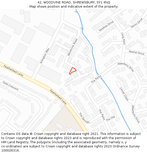 42, WOODVINE ROAD, SHREWSBURY, SY1 4NQ: Location map and indicative extent of plot