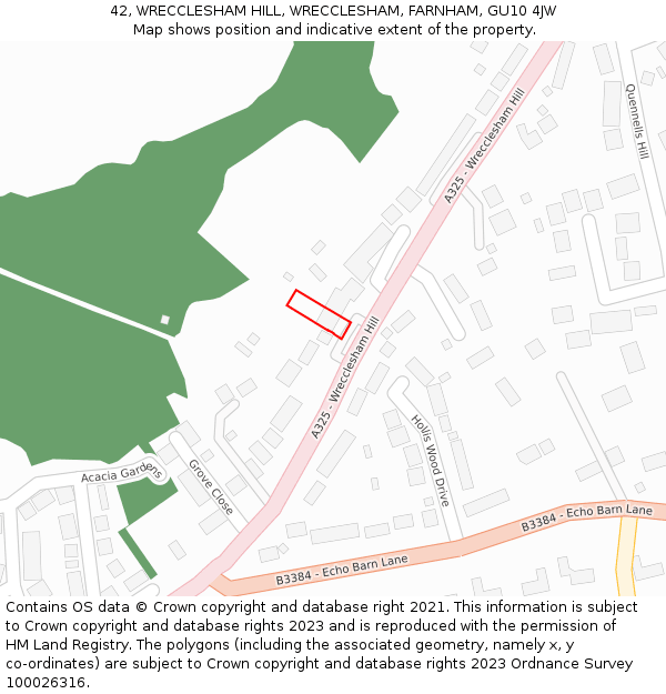 42, WRECCLESHAM HILL, WRECCLESHAM, FARNHAM, GU10 4JW: Location map and indicative extent of plot