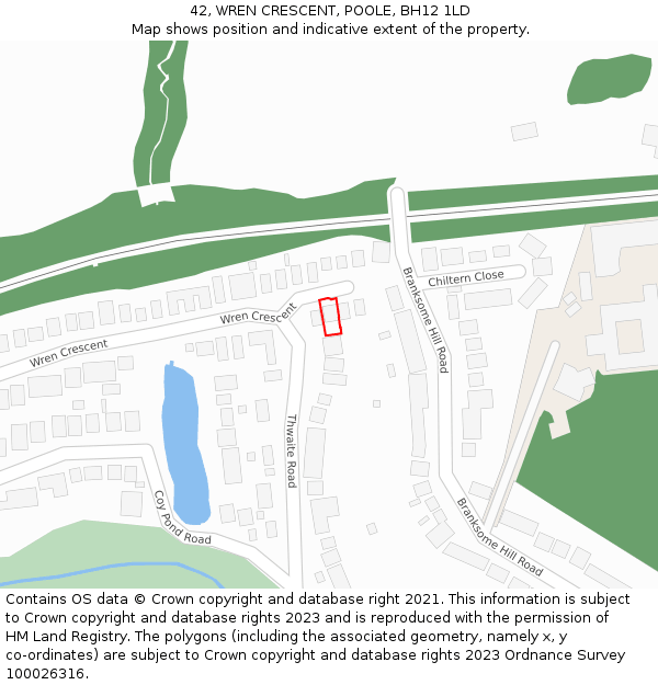 42, WREN CRESCENT, POOLE, BH12 1LD: Location map and indicative extent of plot