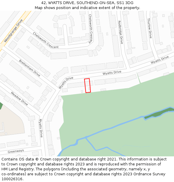 42, WYATTS DRIVE, SOUTHEND-ON-SEA, SS1 3DG: Location map and indicative extent of plot