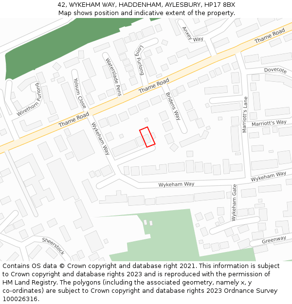 42, WYKEHAM WAY, HADDENHAM, AYLESBURY, HP17 8BX: Location map and indicative extent of plot