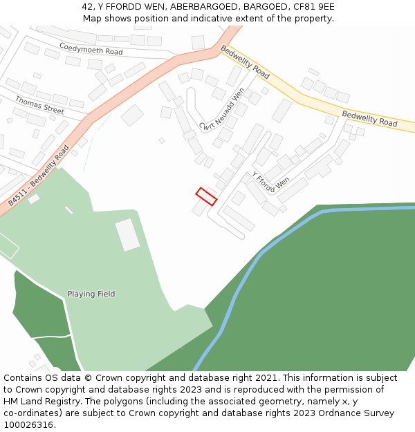 42, Y FFORDD WEN, ABERBARGOED, BARGOED, CF81 9EE: Location map and indicative extent of plot