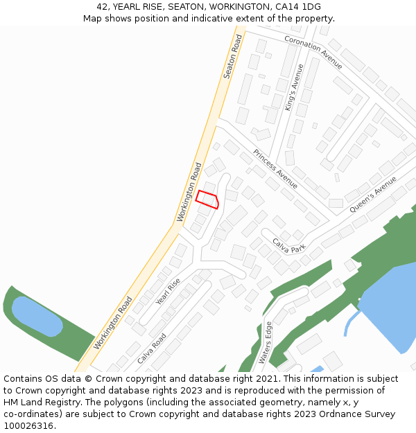 42, YEARL RISE, SEATON, WORKINGTON, CA14 1DG: Location map and indicative extent of plot