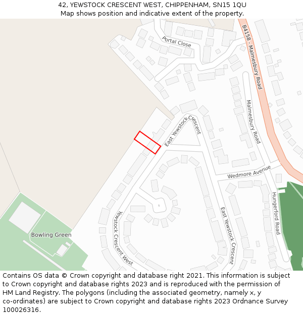 42, YEWSTOCK CRESCENT WEST, CHIPPENHAM, SN15 1QU: Location map and indicative extent of plot