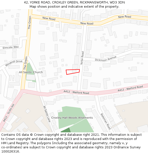 42, YORKE ROAD, CROXLEY GREEN, RICKMANSWORTH, WD3 3DN: Location map and indicative extent of plot