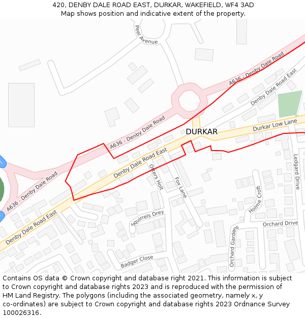 420, DENBY DALE ROAD EAST, DURKAR, WAKEFIELD, WF4 3AD: Location map and indicative extent of plot