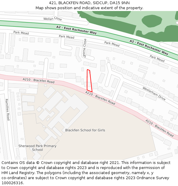 421, BLACKFEN ROAD, SIDCUP, DA15 9NN: Location map and indicative extent of plot