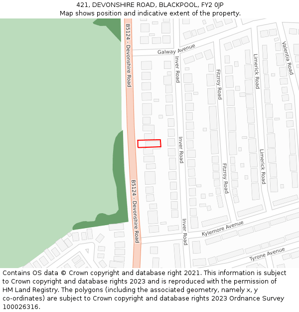 421, DEVONSHIRE ROAD, BLACKPOOL, FY2 0JP: Location map and indicative extent of plot