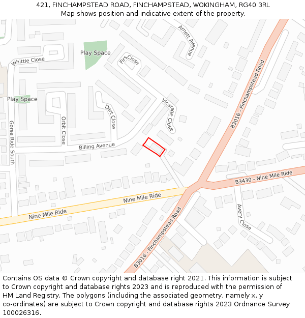 421, FINCHAMPSTEAD ROAD, FINCHAMPSTEAD, WOKINGHAM, RG40 3RL: Location map and indicative extent of plot