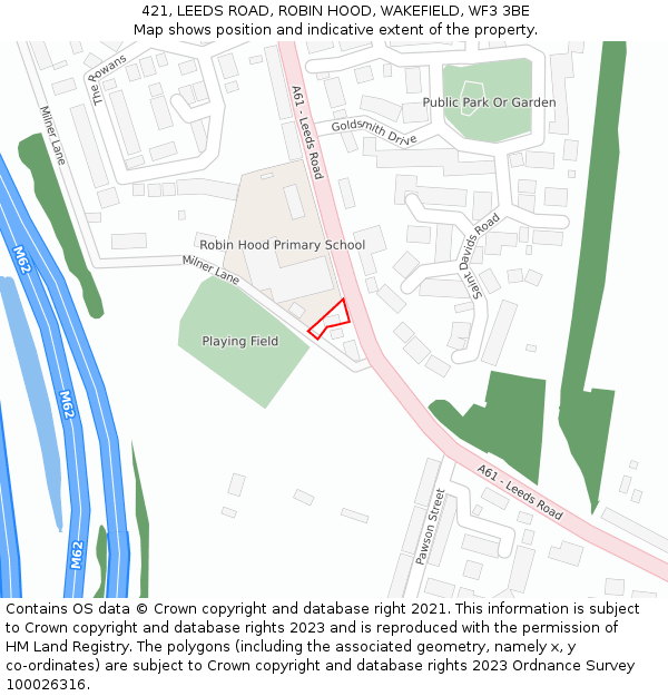 421, LEEDS ROAD, ROBIN HOOD, WAKEFIELD, WF3 3BE: Location map and indicative extent of plot