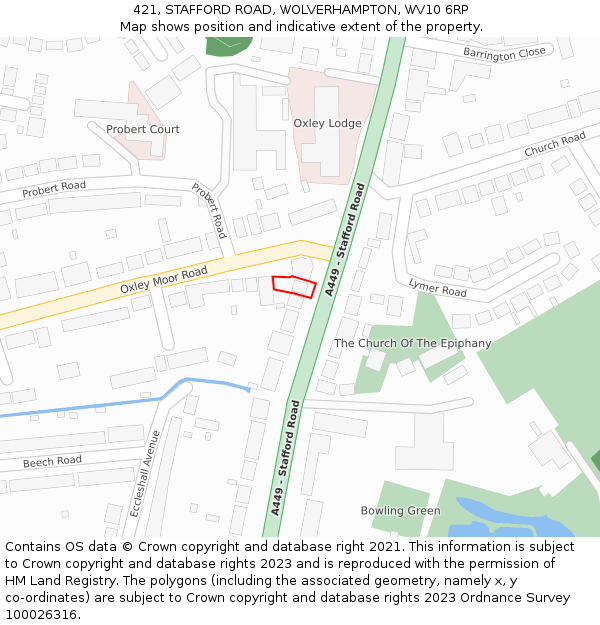 421, STAFFORD ROAD, WOLVERHAMPTON, WV10 6RP: Location map and indicative extent of plot