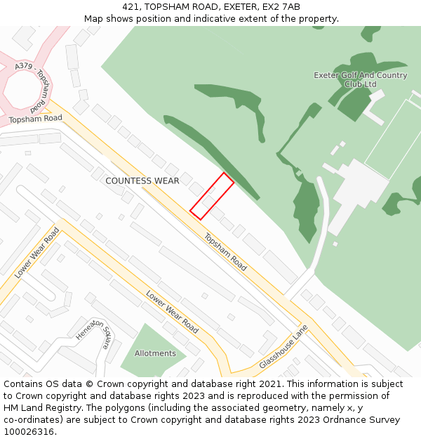 421, TOPSHAM ROAD, EXETER, EX2 7AB: Location map and indicative extent of plot