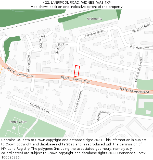 422, LIVERPOOL ROAD, WIDNES, WA8 7XP: Location map and indicative extent of plot