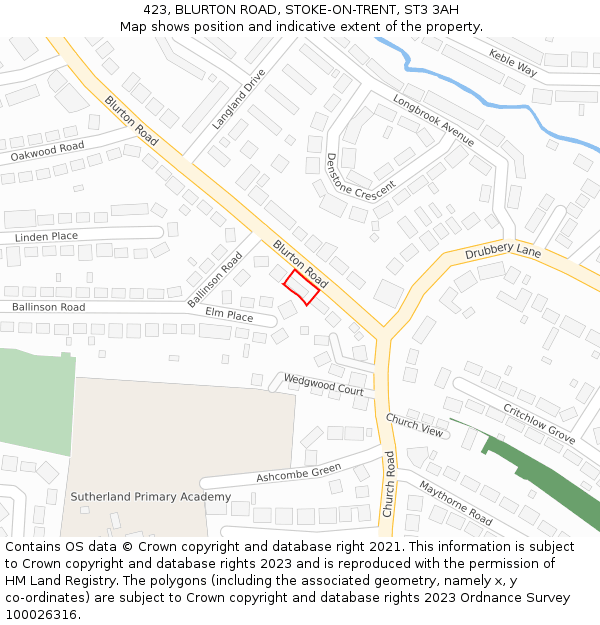 423, BLURTON ROAD, STOKE-ON-TRENT, ST3 3AH: Location map and indicative extent of plot