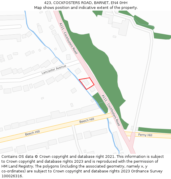 423, COCKFOSTERS ROAD, BARNET, EN4 0HH: Location map and indicative extent of plot