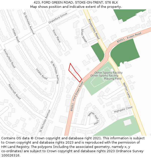 423, FORD GREEN ROAD, STOKE-ON-TRENT, ST6 8LX: Location map and indicative extent of plot