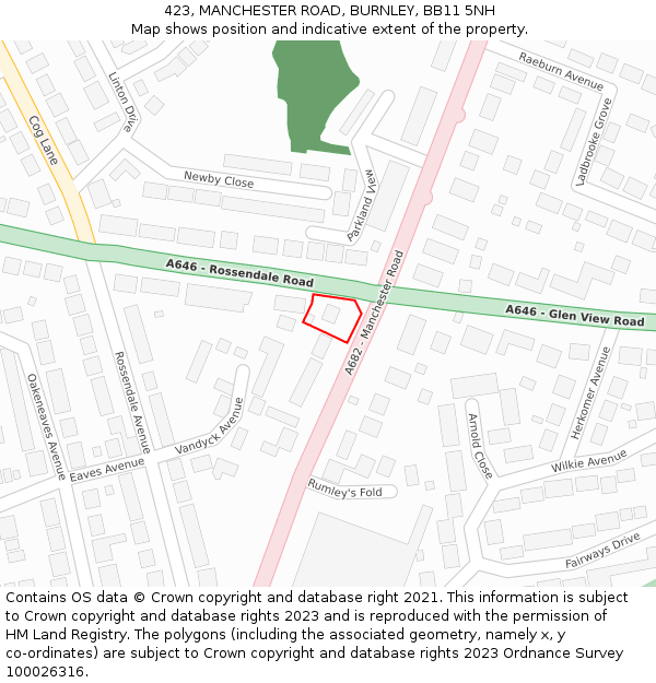 423, MANCHESTER ROAD, BURNLEY, BB11 5NH: Location map and indicative extent of plot