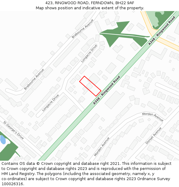 423, RINGWOOD ROAD, FERNDOWN, BH22 9AF: Location map and indicative extent of plot