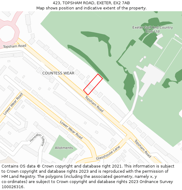 423, TOPSHAM ROAD, EXETER, EX2 7AB: Location map and indicative extent of plot