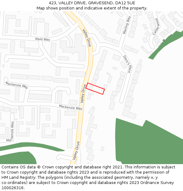 423, VALLEY DRIVE, GRAVESEND, DA12 5UE: Location map and indicative extent of plot