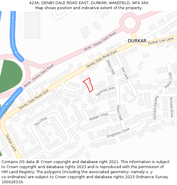 423A, DENBY DALE ROAD EAST, DURKAR, WAKEFIELD, WF4 3AX: Location map and indicative extent of plot