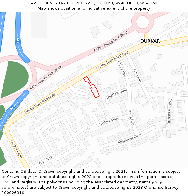 423B, DENBY DALE ROAD EAST, DURKAR, WAKEFIELD, WF4 3AX: Location map and indicative extent of plot