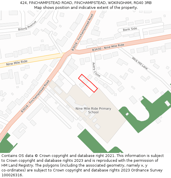 424, FINCHAMPSTEAD ROAD, FINCHAMPSTEAD, WOKINGHAM, RG40 3RB: Location map and indicative extent of plot