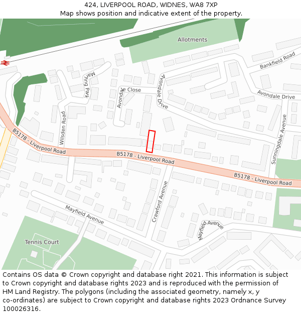 424, LIVERPOOL ROAD, WIDNES, WA8 7XP: Location map and indicative extent of plot