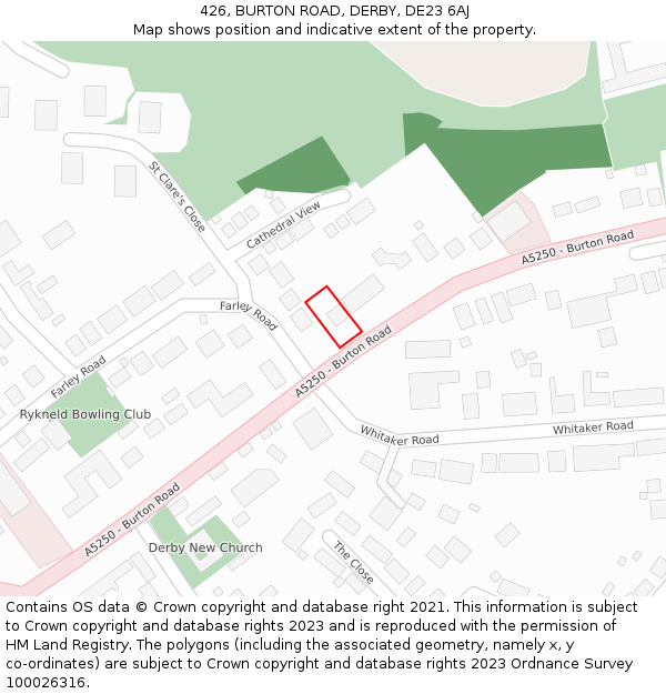 426, BURTON ROAD, DERBY, DE23 6AJ: Location map and indicative extent of plot