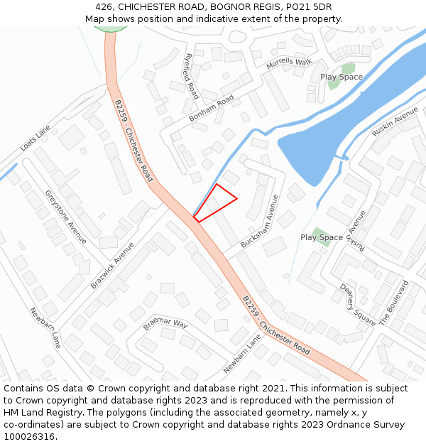 426, CHICHESTER ROAD, BOGNOR REGIS, PO21 5DR: Location map and indicative extent of plot