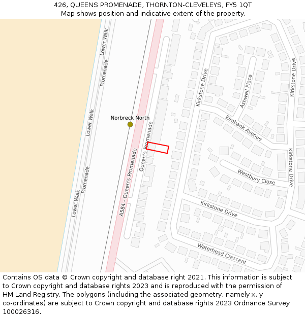 426, QUEENS PROMENADE, THORNTON-CLEVELEYS, FY5 1QT: Location map and indicative extent of plot