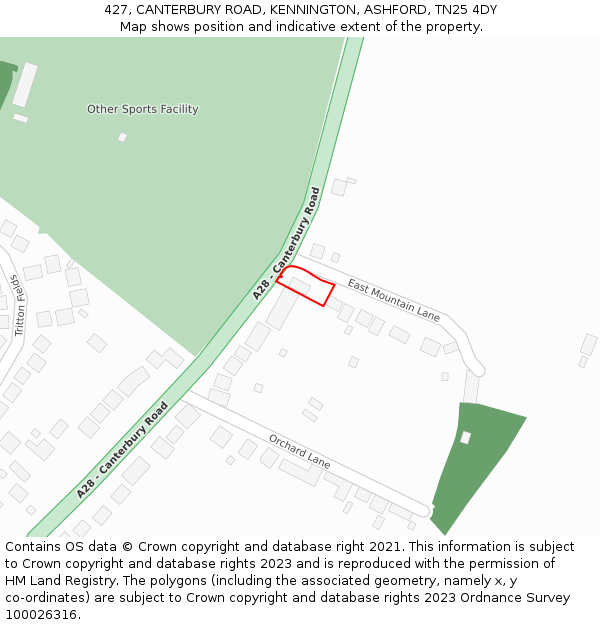 427, CANTERBURY ROAD, KENNINGTON, ASHFORD, TN25 4DY: Location map and indicative extent of plot