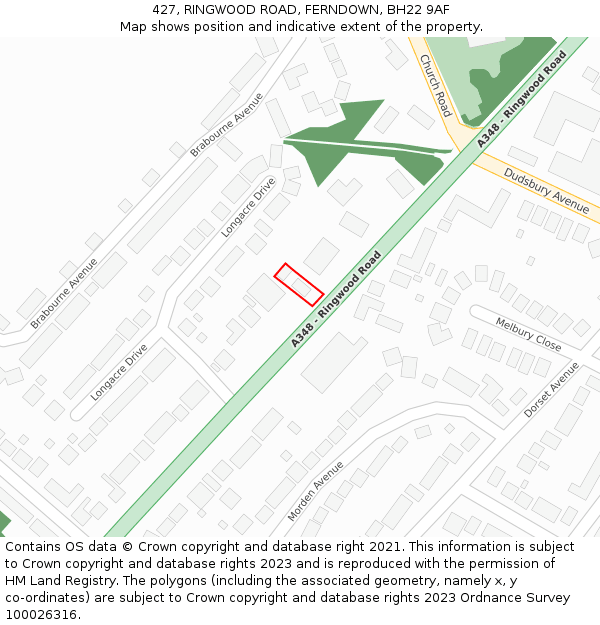 427, RINGWOOD ROAD, FERNDOWN, BH22 9AF: Location map and indicative extent of plot