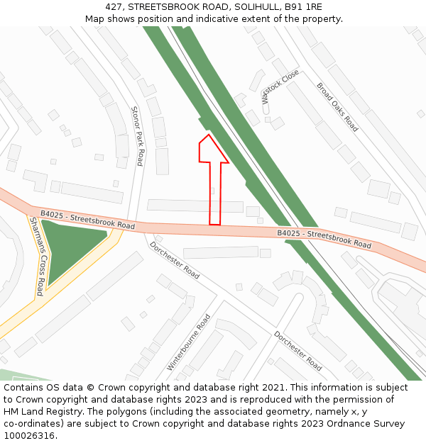 427, STREETSBROOK ROAD, SOLIHULL, B91 1RE: Location map and indicative extent of plot