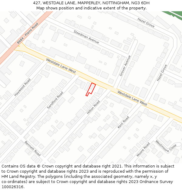 427, WESTDALE LANE, MAPPERLEY, NOTTINGHAM, NG3 6DH: Location map and indicative extent of plot