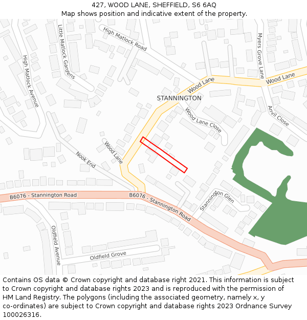 427, WOOD LANE, SHEFFIELD, S6 6AQ: Location map and indicative extent of plot