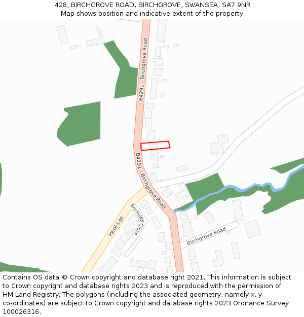 428, BIRCHGROVE ROAD, BIRCHGROVE, SWANSEA, SA7 9NR: Location map and indicative extent of plot